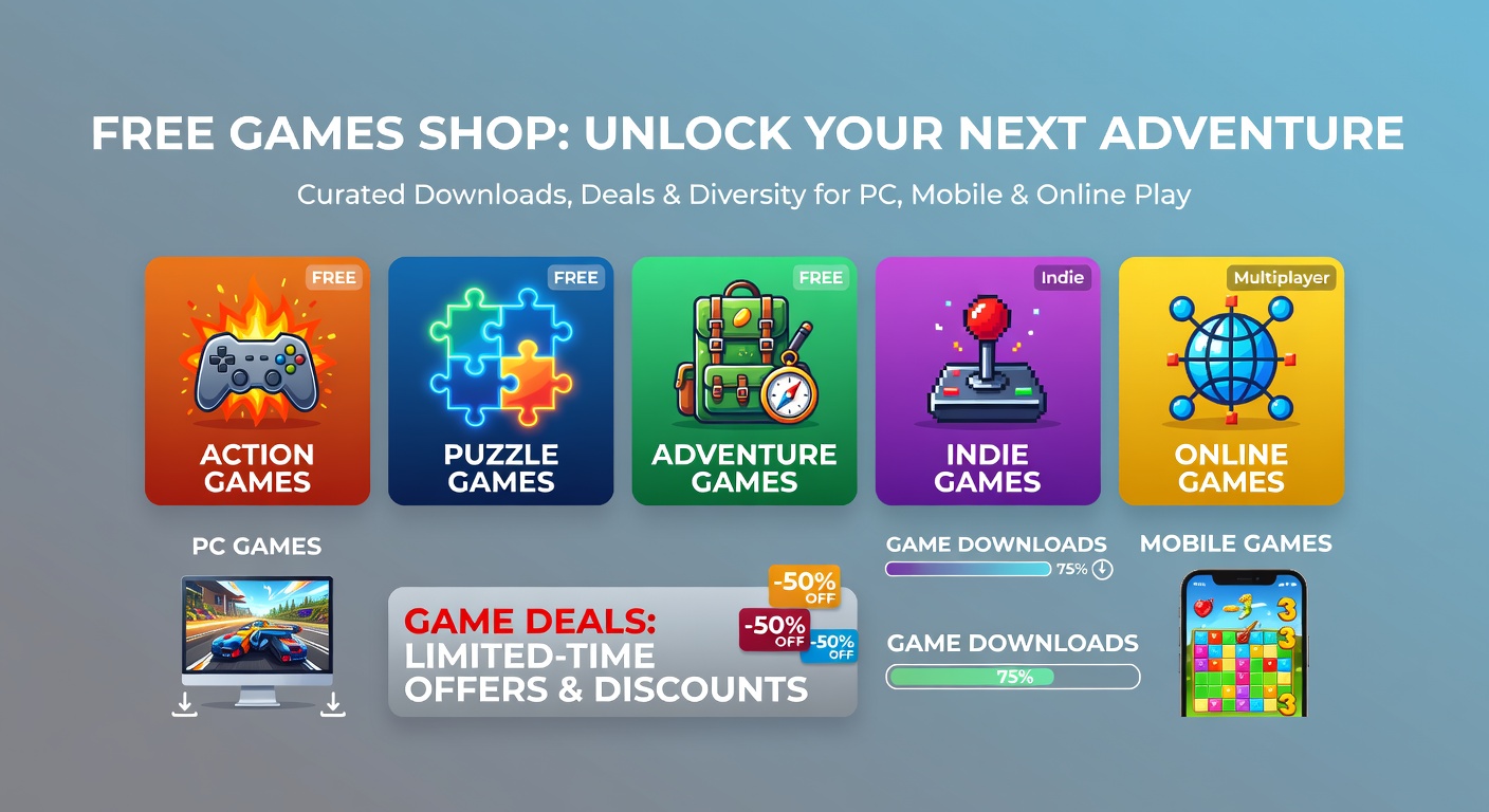 Screenshot of free game download platform showcasing indie action-adventure titles with puzzle elements available on PC and mobile