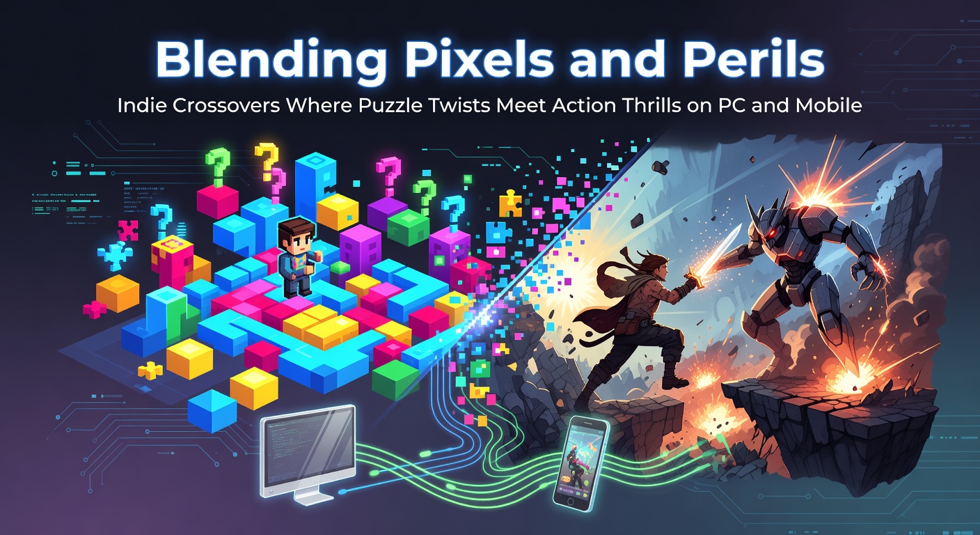 Indie game screenshot showing a pixelated character navigating perilous platforms with intricate puzzle elements amid vibrant, hand-drawn backgrounds