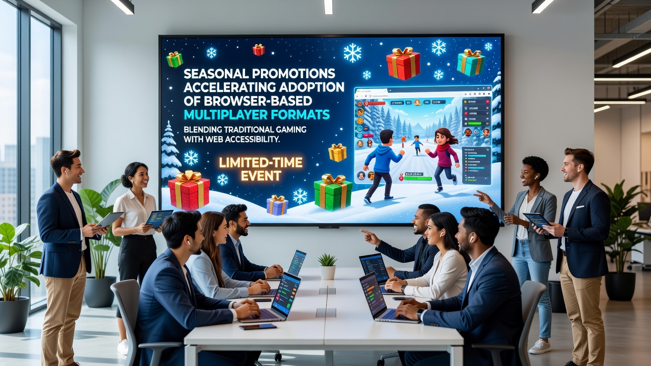 Users engaging with narrative-driven multiplayer action in a browser library during seasonal promotions
