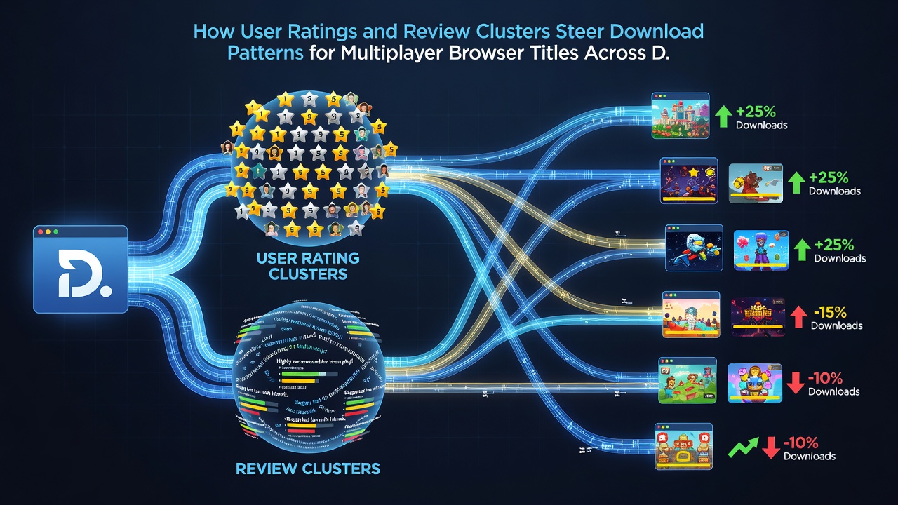 Comparison graph of download trends influenced by review clusters on desktop and mobile platforms during August 2026