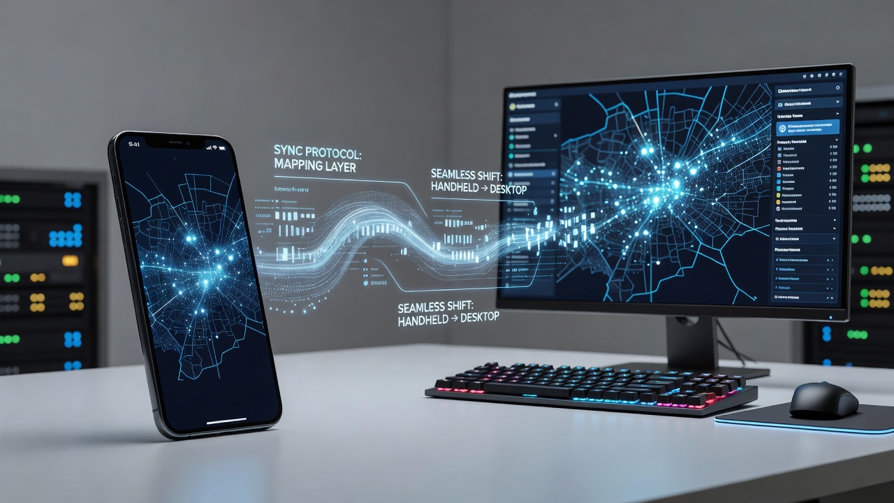 Illustration of cross-device game state synchronization between mobile and desktop platforms