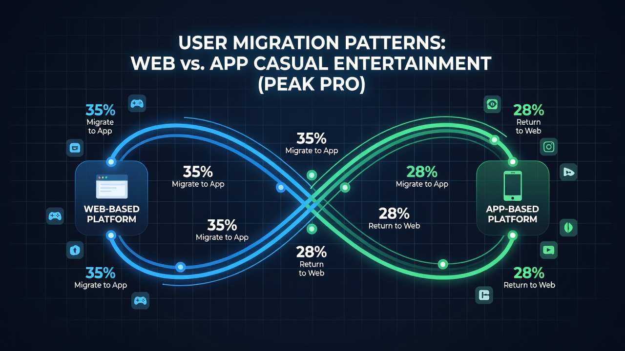 Chart illustrating weekly user flow percentages between web browsers and mobile applications throughout a July 2026 promotion period