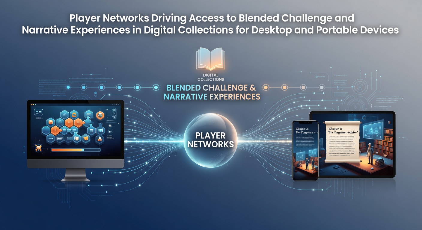 Player networks connecting desktop and mobile users to blended challenge and narrative game collections