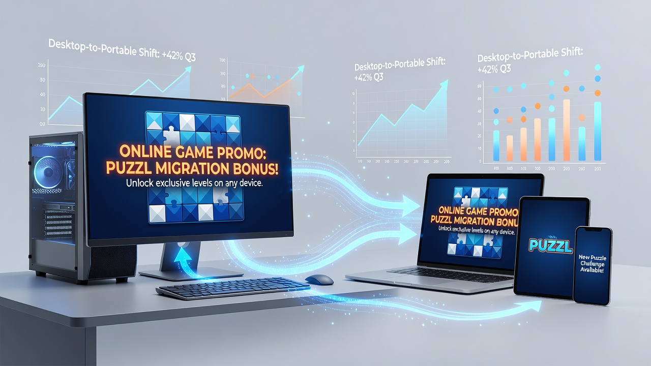 Chart displaying migration statistics between desktop and mobile platforms for puzzle games during promotional periods